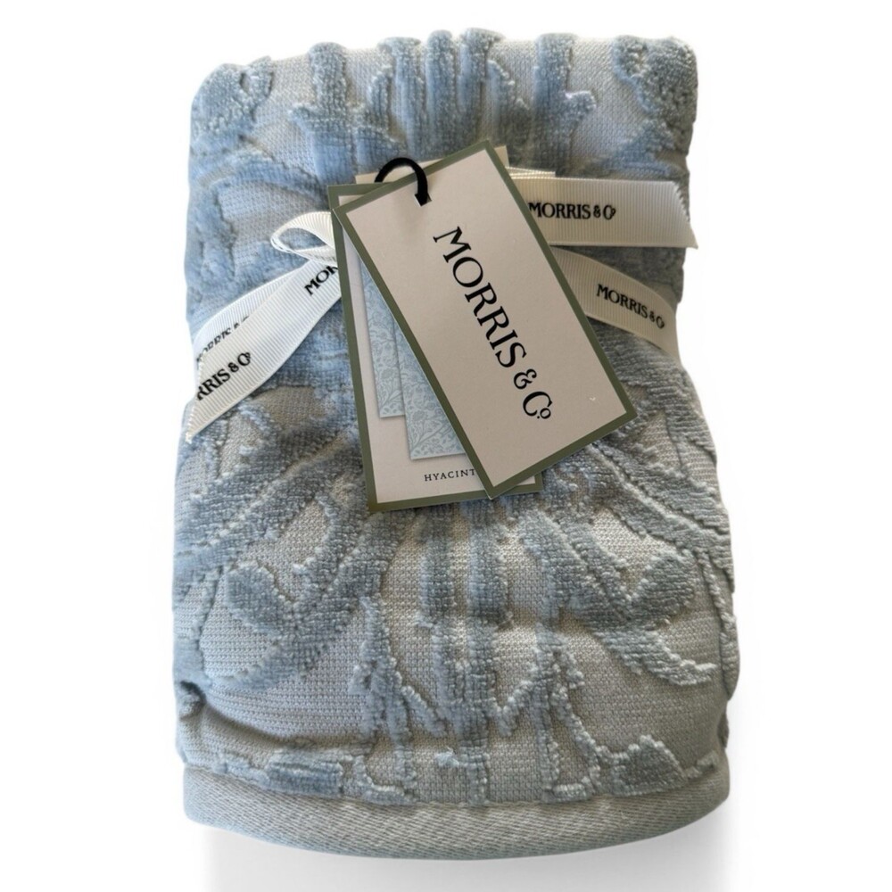 William Morris Hyacinth Hand Towels Soft Luxury 18x28" Blue Set of 2 Textured
